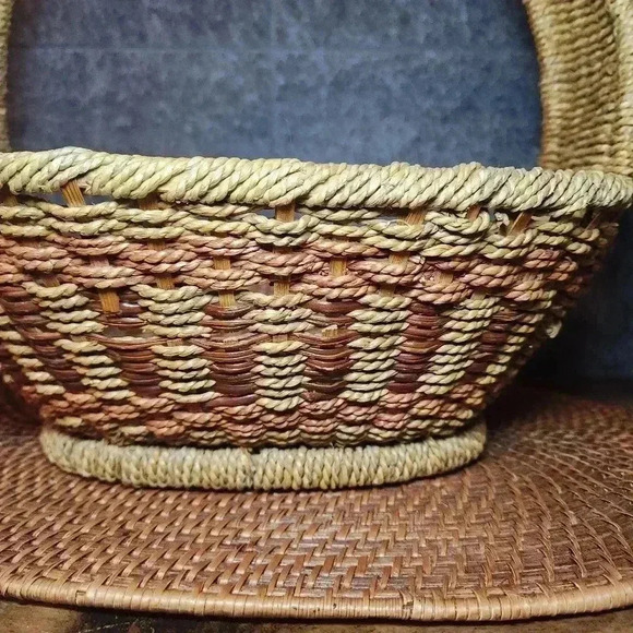 Beautiful Handmade Large Wood/Rope Grass Weave Basket Rustic Natural - Picture 2 of 8